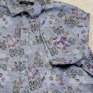SYNRGY Button Down Shirt Mens 2XLT Blue Purple Floral Hawaiian Short Sleeve NWOT